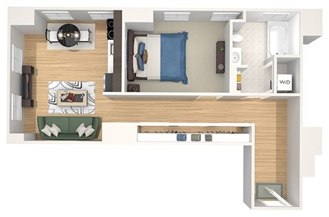 Floor plan for 1 bed, 1 bath, 640 sqft